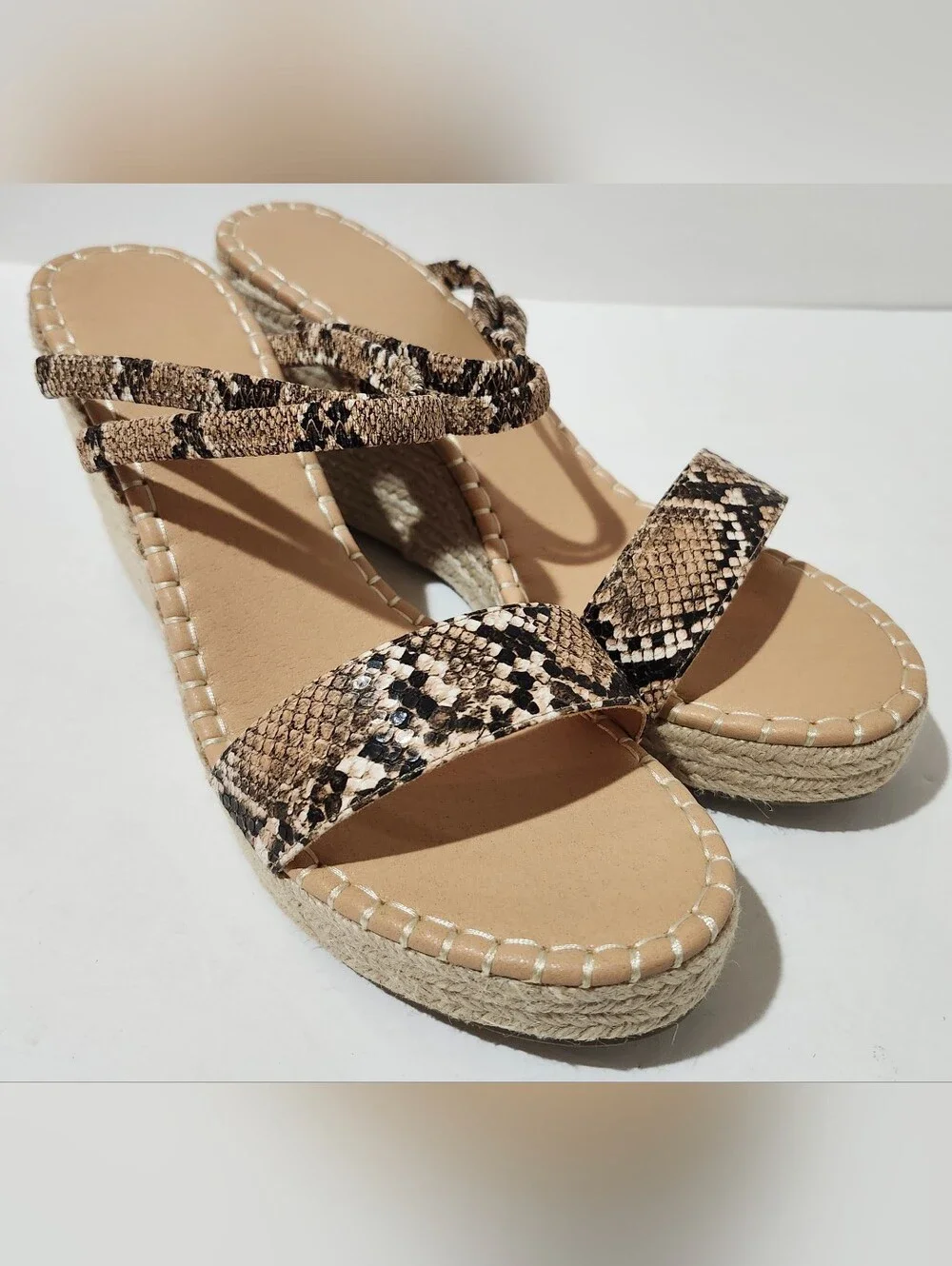 Vetaste Snake Skin Print Espadrille Ankle Strap Wedge Sandals M4B004 Women's 8